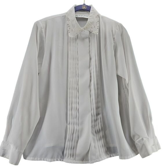 Yves St. Clair Petites Womens Button Up Blouse White Size 6P 100% Polyester - Picture 1 of 12